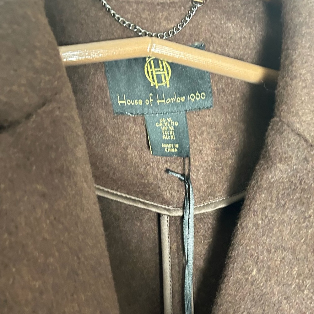 NWT House of Harlow 1960 Brown Elegant Wool Blend Trench Coat Size XL - Picture 6 of 7